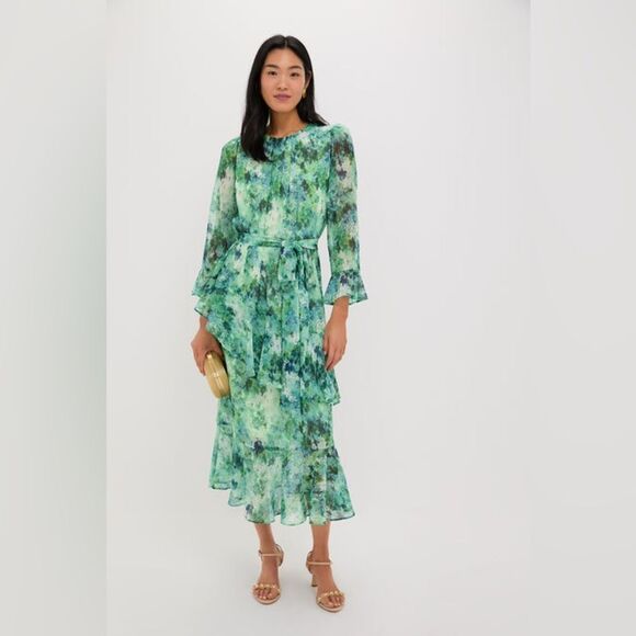 Tuckernuck Dresses & Skirts - Tuckernuck Water Lilies Sasha Dress Midi Green Ruffles Lined Floral Size Medium